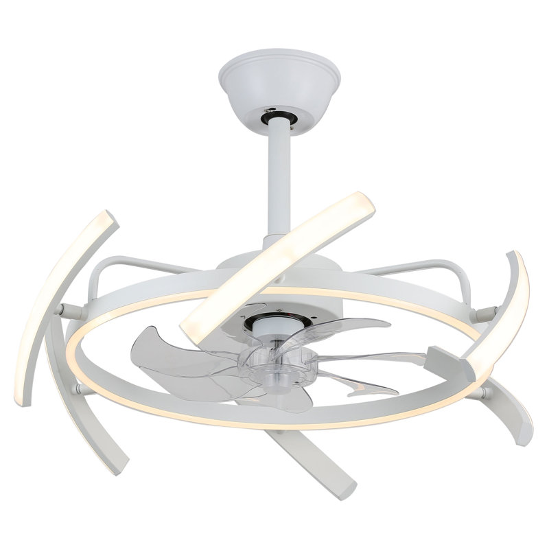 Ausable 24'' Futuristic UFO Design DIY Shapes Bladeless LED Ceiling Fan with Dimmable Lights and Remote, White