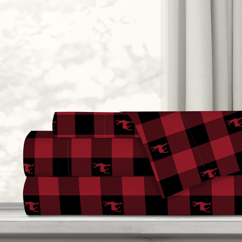  Ensemble de draps en microfibre à carreaux Plaid, Double