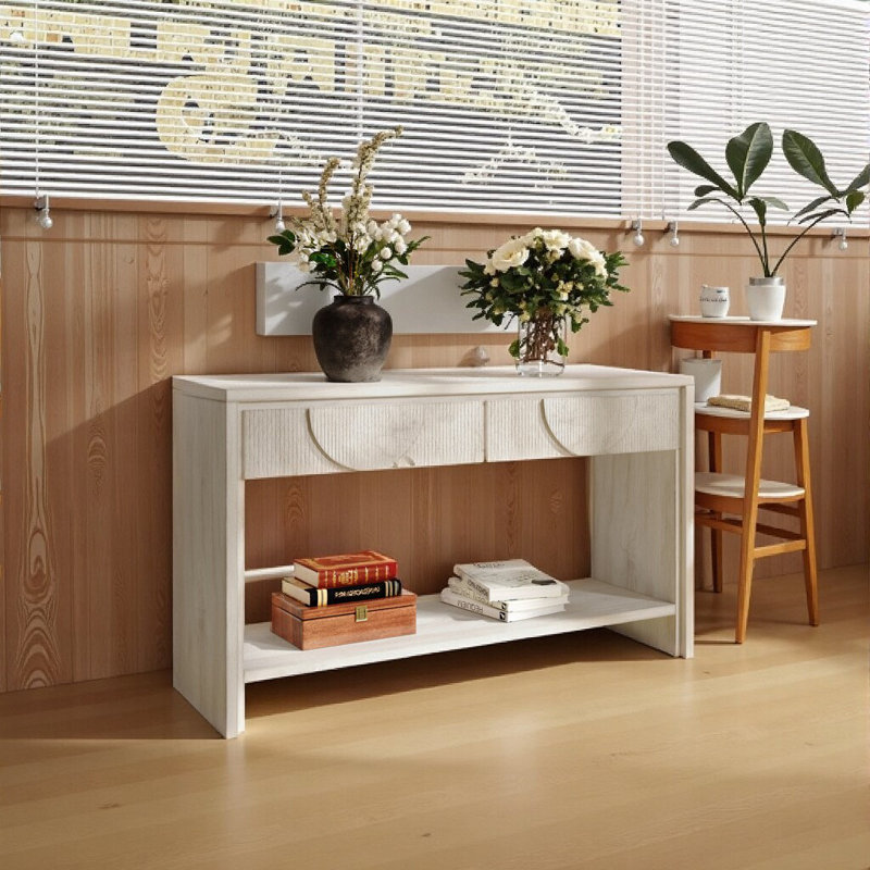 Console 55,1 po avec tiroirs de rangement et tablette ouverte, Blanc