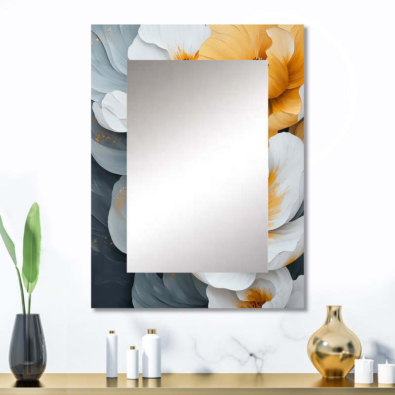 Petals Of Velvet Wildflowers Yellow IV - Wildflowers Mirror, Traditional Unique Wall Mirror, Printed Metal Art, 32" x 24"