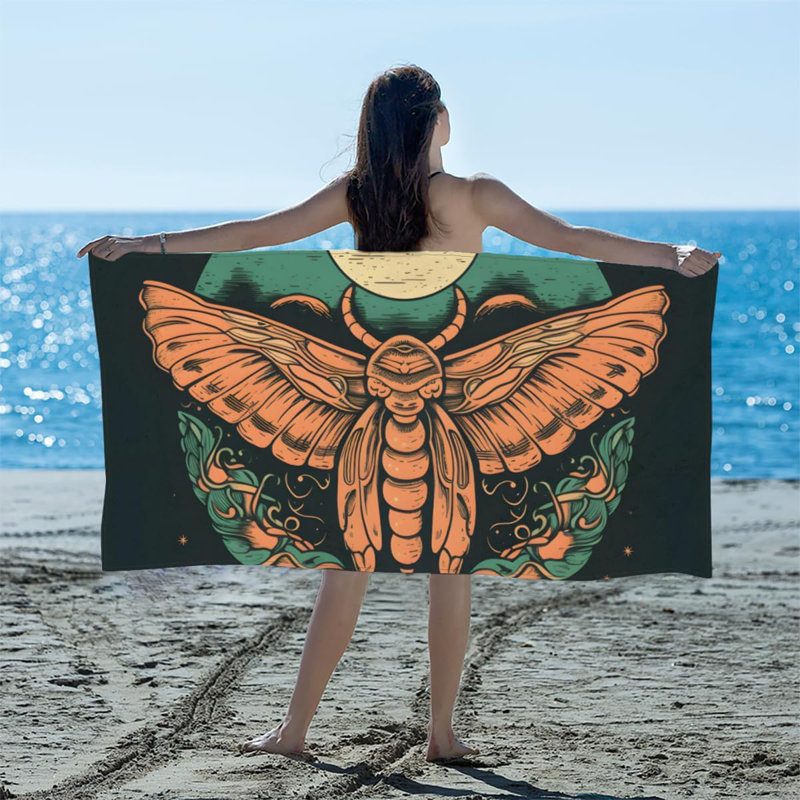 Boho Moon Butterfly Beach Towel,Oversized Microfiber Sand Free Lightweight Quick Dry Bath Blanket for Women Men, Travel Blanket Vacation Essentials Gift for Friends and Family 60" x 80"