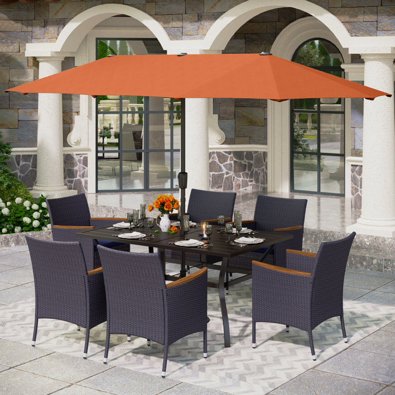 Leonard 6 - Person Patio Dining Set with Rectangular Table , Cushions Included