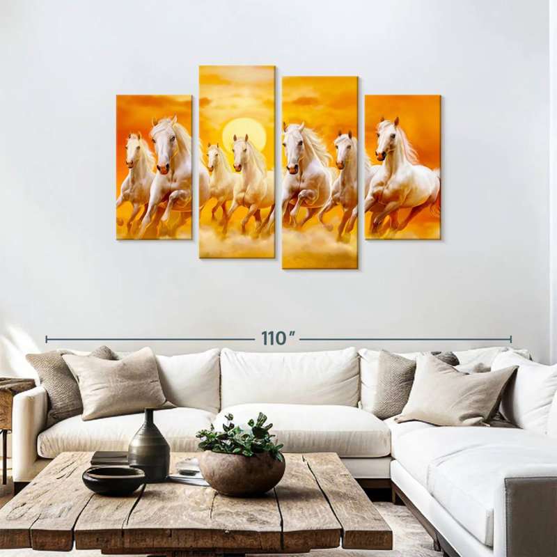 Sept chevaux qui courent, reproduction d'art sur toile, H 48 po x l 75 po x P 1,25 po