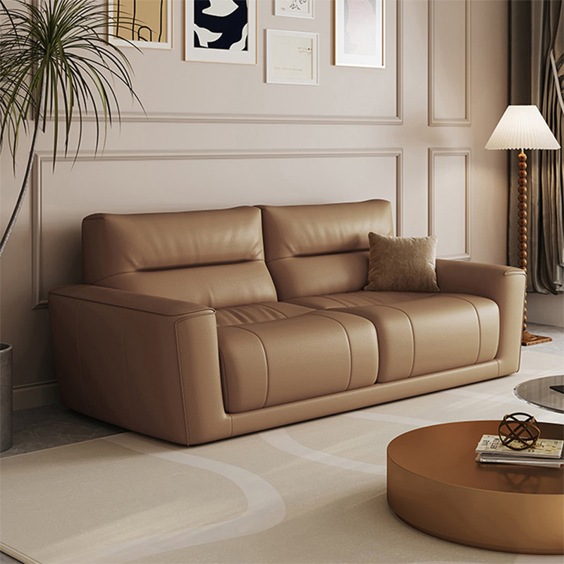 Causeuse coussin en cuir véritable Coffee, H 32,68 po x l 74,02 po x P 38,58 po