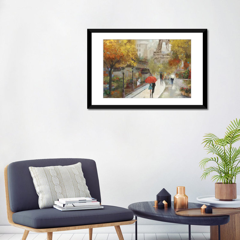 " Parisian Avenue " by Allison Pearce Painting Print, Black Framed Fine Art Paper, White, 24" H x 32" W x 1" D