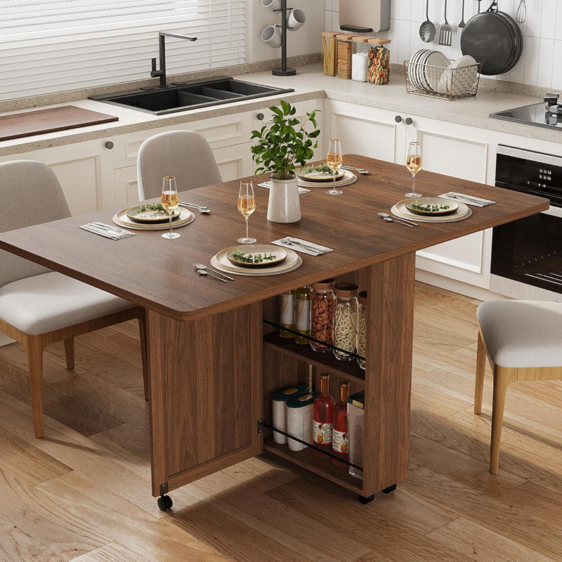 Table de salle à manger pliante avec rangement, table de cuisine à 6 roulettes, convient aux cuisines, appartements, petits espaces