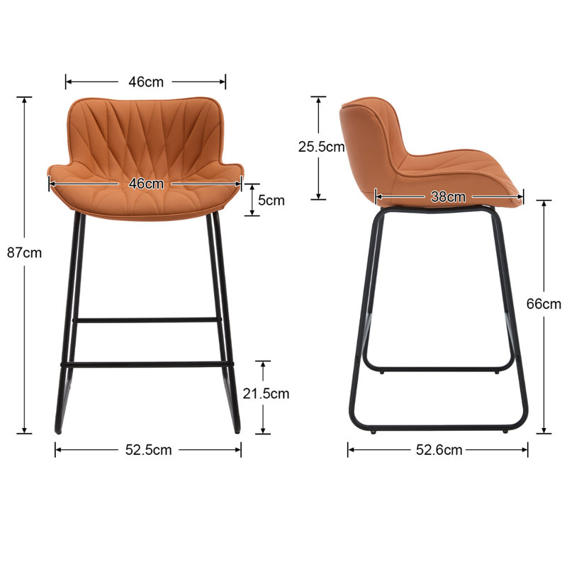 Upholstered Counter Stool with Metal Frame, Orange