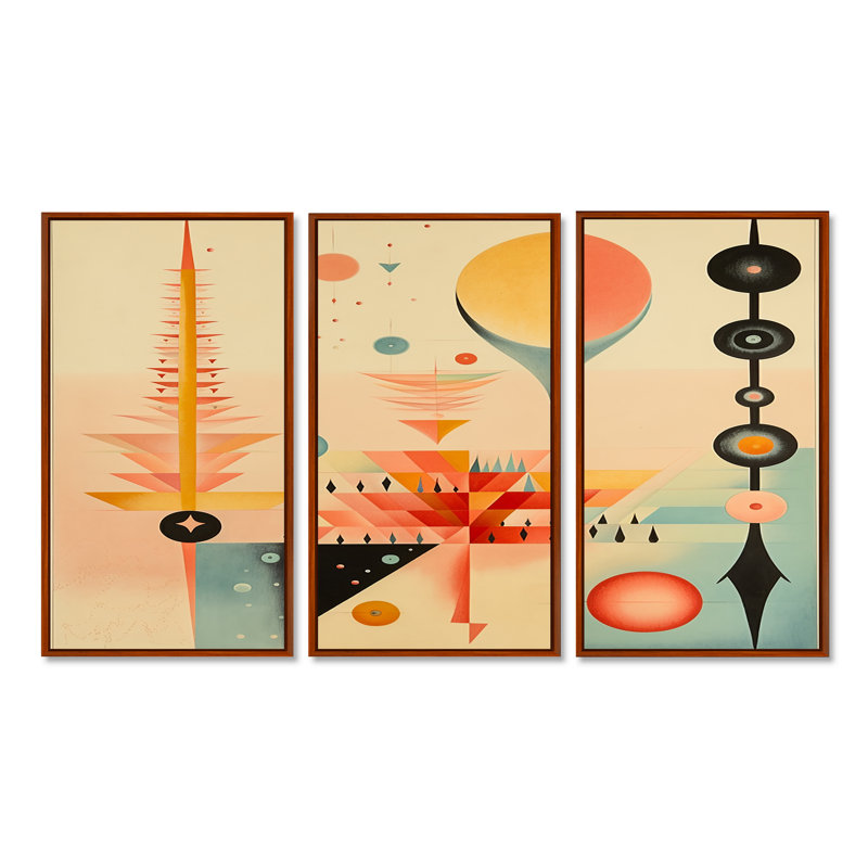 Brette - ensemble de reproductions d'art mural géométrique, Cadre flottant brun, H 40 po x l 60 po x P 1 po