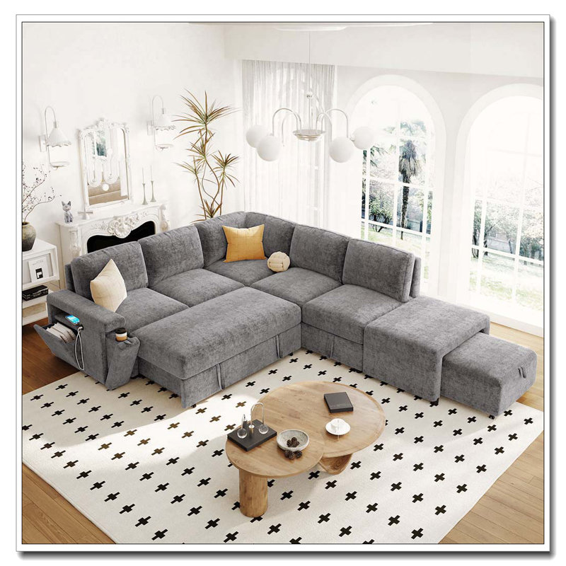 Canapé modulaire rembourré en L avec espace de rangement, Gris