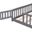 Lit double pleine grandeur avec porte et garde-corps de sécurité, structure en bois de pin massif, gris, idéal pour la sécurité et l’indépendance de Ren-118037759-118037755