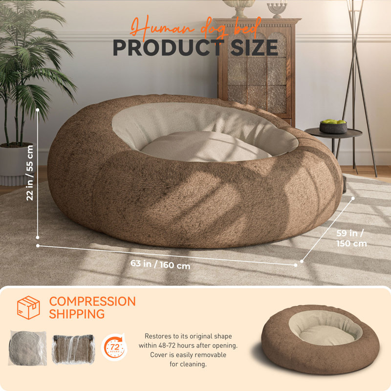 Fauteuil à billes surdimensionné WOWMAX - lit douillet pour animal de compagnie, housse lavable, compression 60 po
