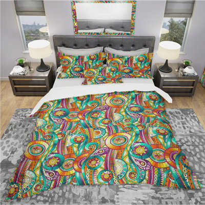Tribal Doddle Ethnic Pattern Mosaic Elements - Abstract Duvet Cover Set - Microfiber Polyester