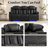 Black Chevron Wave Stitched Faux Leather 3‑Seat Manual Recliner Sofa, Three‑Seat Home Theater Reclining Couch with Blue LED Base Ambient Lighting for Living Room, Basement & Media Room-929540766