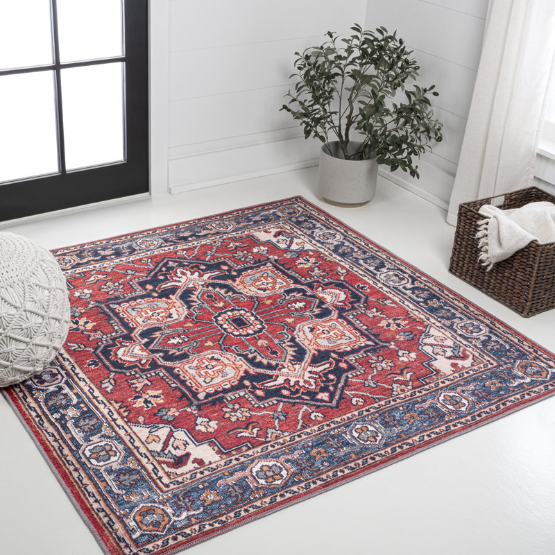 Tapis rouge / bleu marine Aailiyah Ornate, Carré 5 pi 3 po