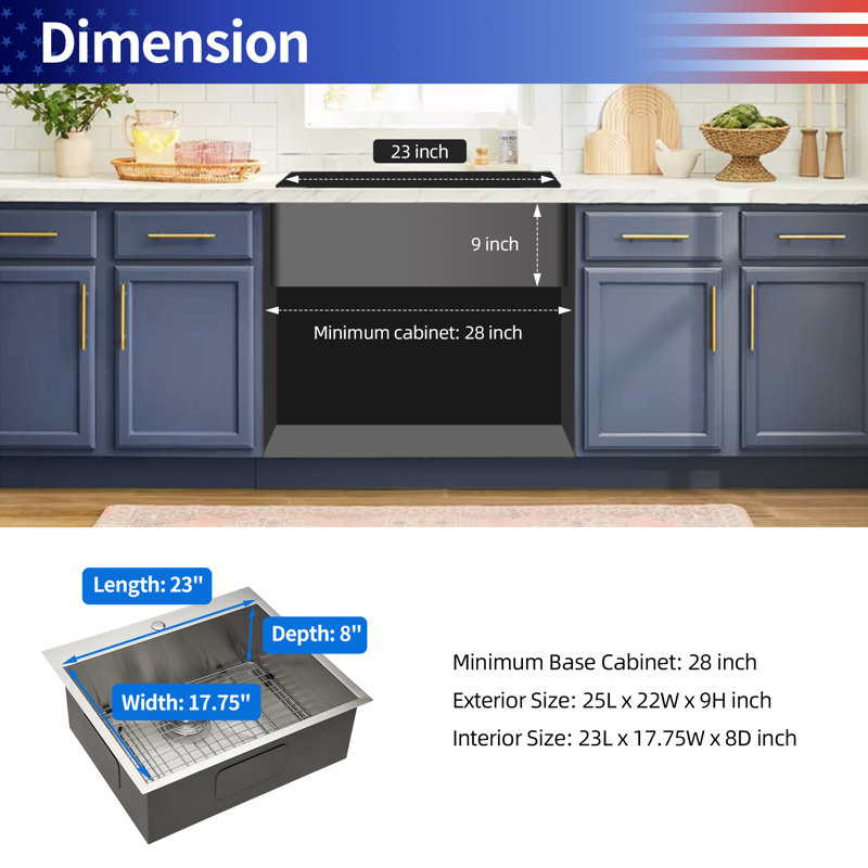 25'' L Single Bowl Stainless Steel Kitchen Sink