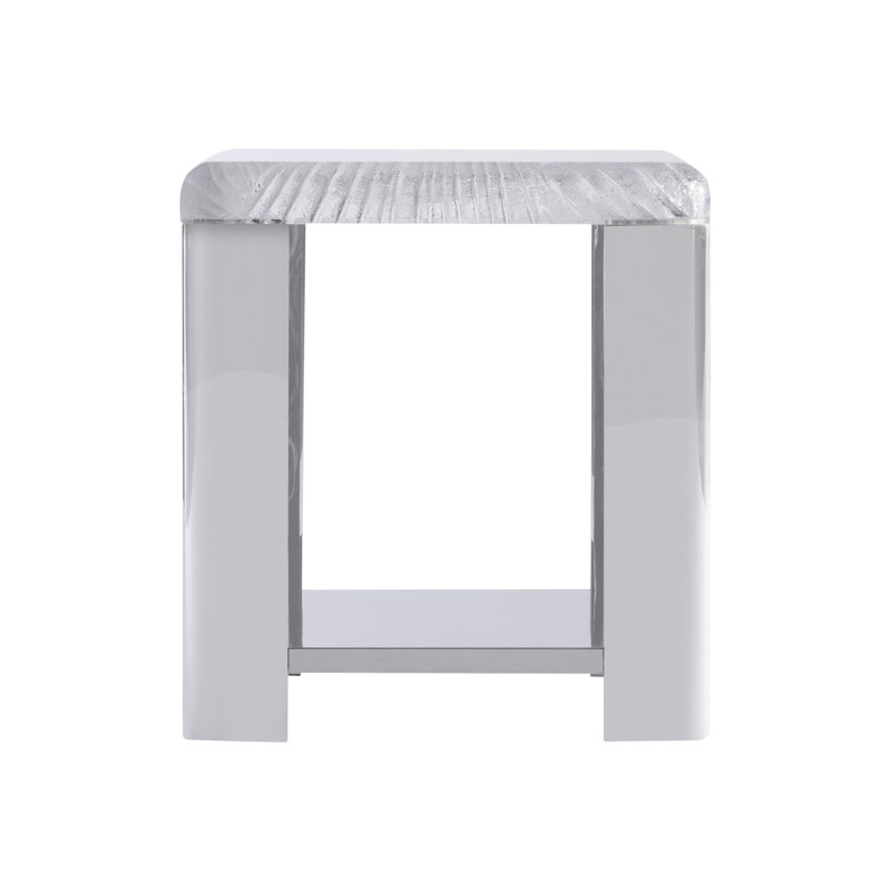 Silver Acrylic and Stainless Steel Square End Table