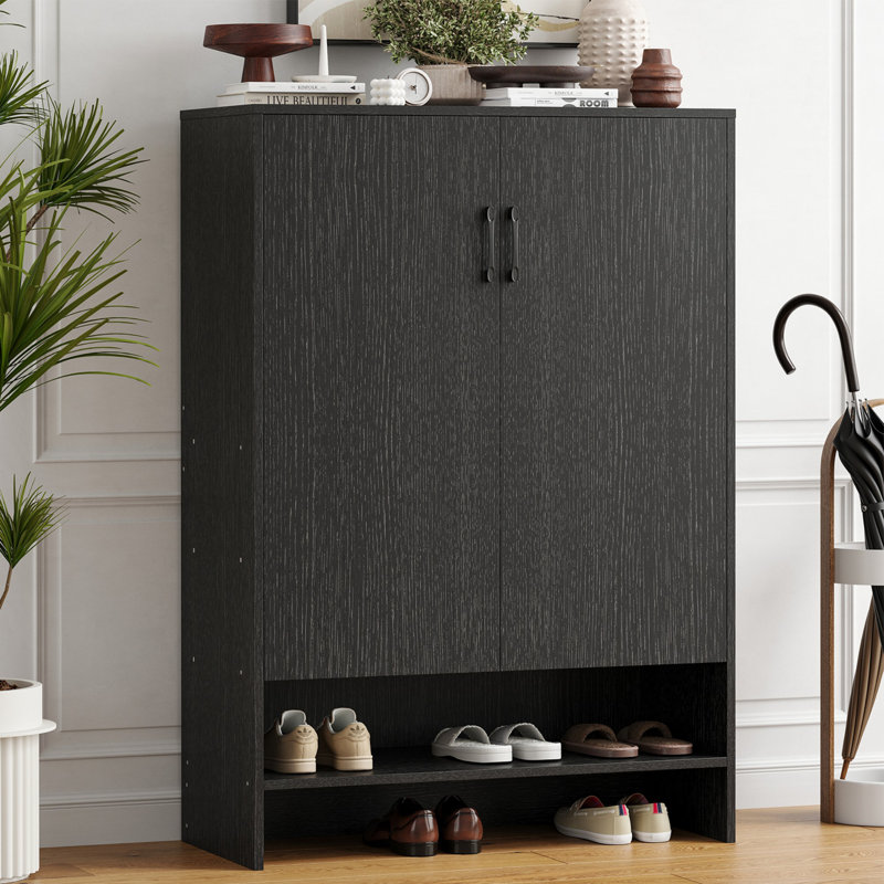 Armoire à chaussures rétro avec portes, armoires à chaussures étroites cachées, Noir