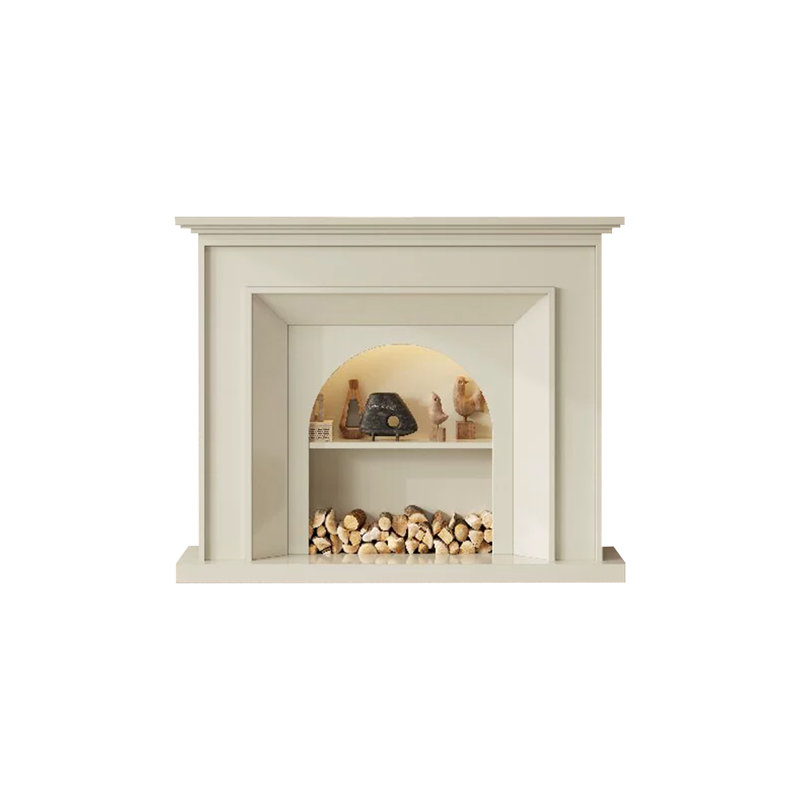 Beige Solid Wood Electric Fireplace