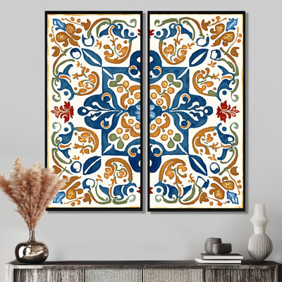 Carreaux de la Méditerranée en bleu rétro VII - grandes impressions sur toile à carreaux abstraits