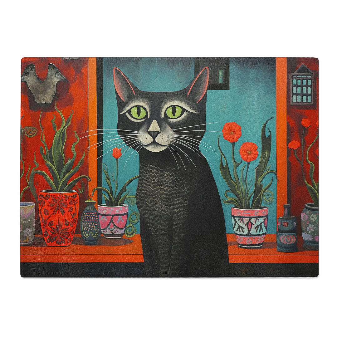Cat Art Deco  Glass Chopping Board
