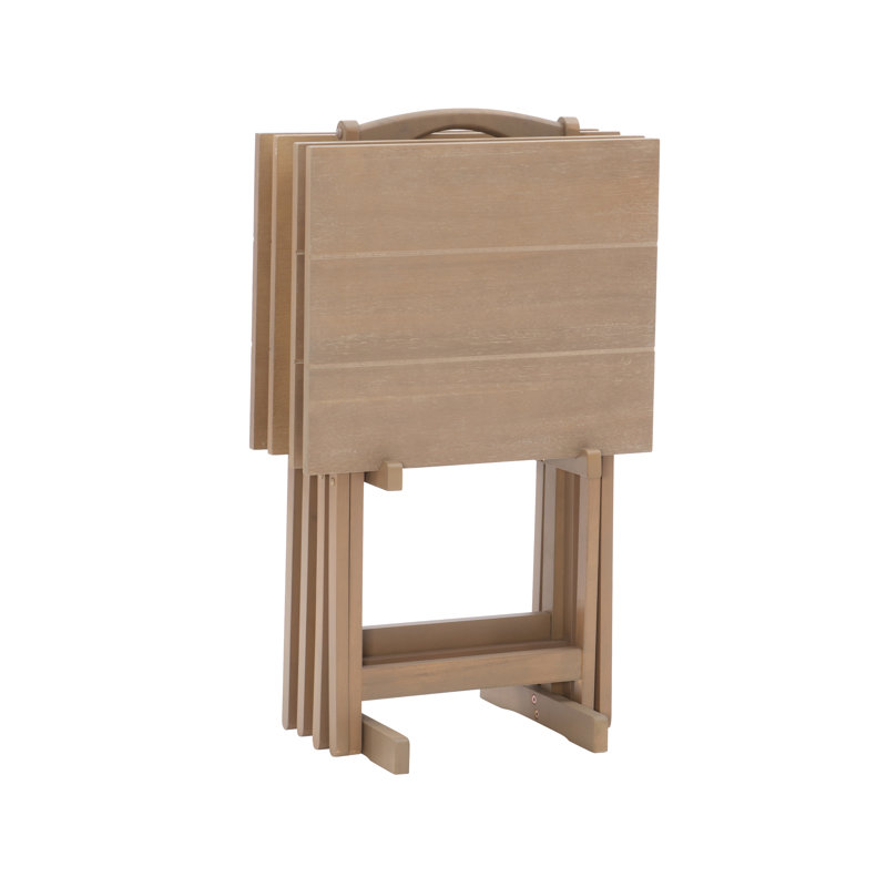 Hadley Four-Pack Acacia Tray Table Set with Stand
