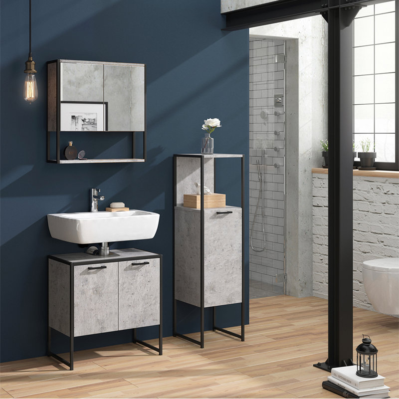 33Cm W x 120.4Cm H x 33Cm D Bathroom Cabinet, Concrete/Black