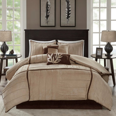 Édredon 7 pièces en faux suède beige - Super doux et élégant avec une solution de literie complète