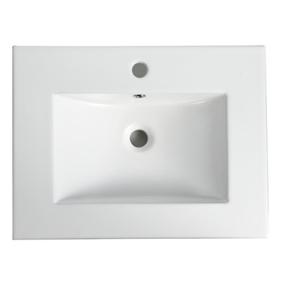 Comptoir de meuble-lavabo en céramique 24 po - lavabo blanc brillant seulement, P 24 po x l 18,3 po H 6,7 po, profondeur de l'évier intérieur 4,72 po, comptoir épais de 0,81 po pour la salle de bain