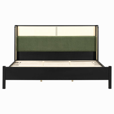 King Size Bed Frame,Black+Green,Solid+Manufactured Wood