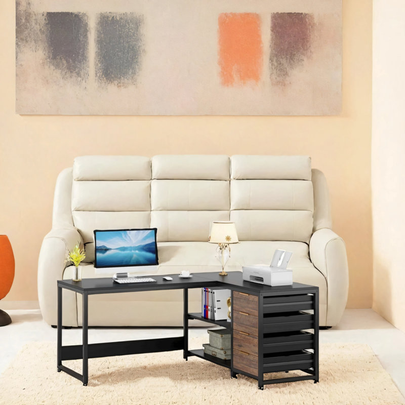 Bureau en coin 59 po, Noir / brun