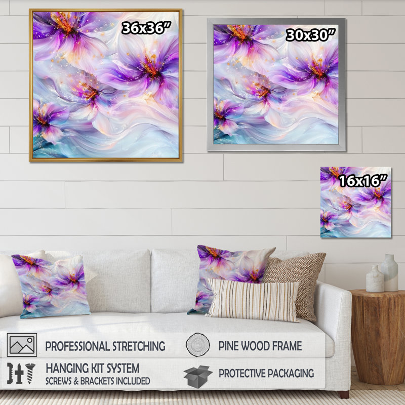 Natures, beauté, fleurs mauves, agate I - impression abstraite de fleurs murales, H 16 po x l 16 po, Gold