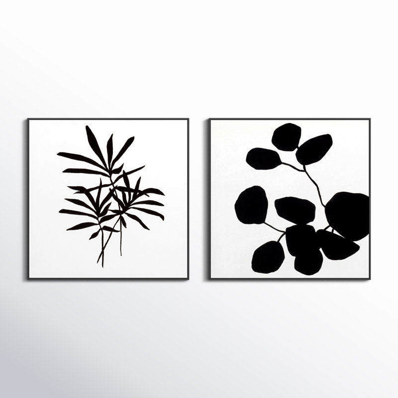 Modern Botanical, Set Of 2 Framed 2 Pieces by Lee Lessem Print, 36" H x 36" W x 1.38" D, Black Framed Canvas