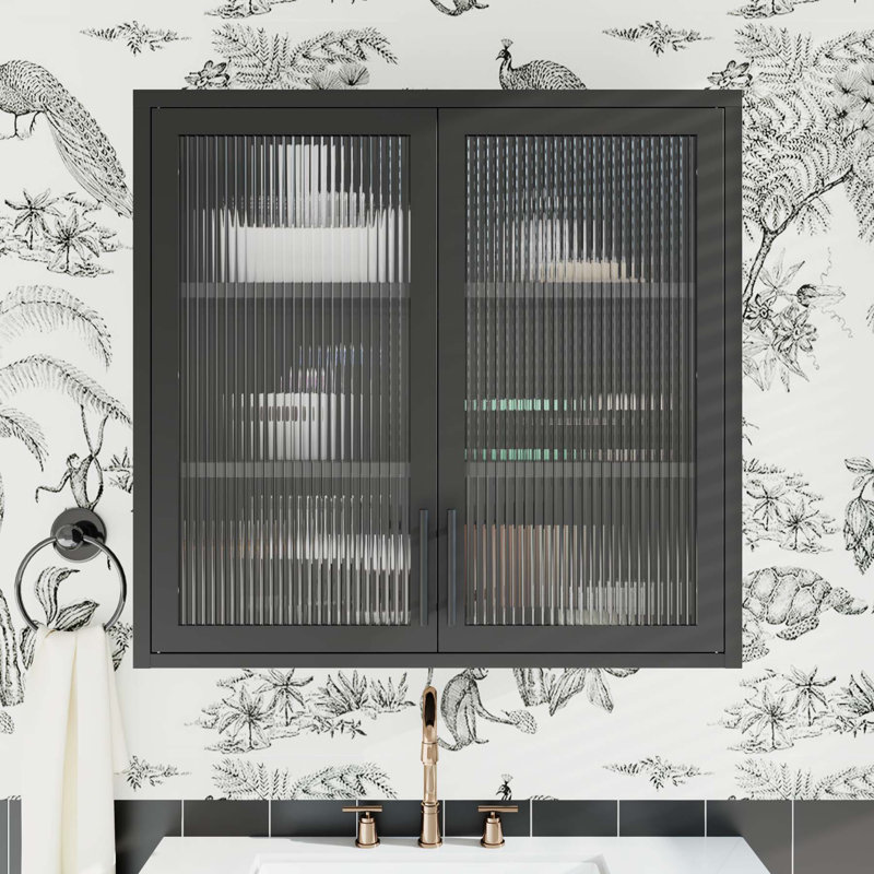 Armoire de rangement murale de style rétro avec portes en verre brumeux, Blanc