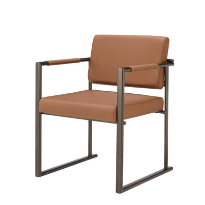 Gragg - chaise de salle à manger moderne en cuir végétalien camel + or foncé