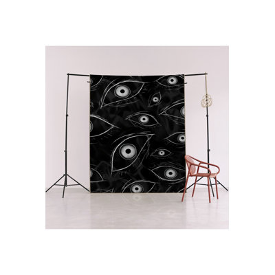 Black Themed Surreal Ethnic Eye Patterned Creative Modern Decorative Rug