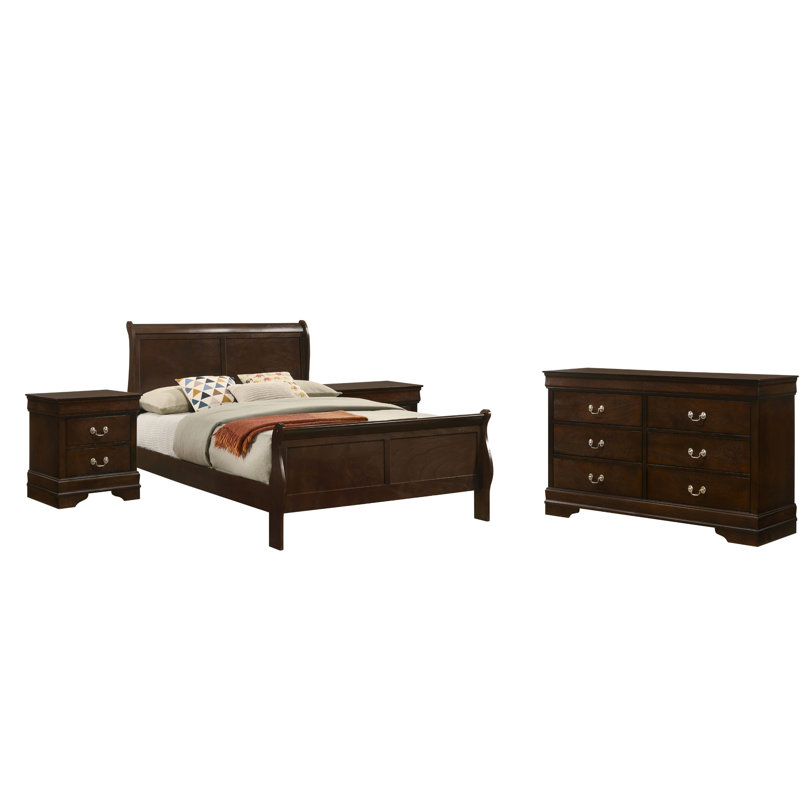 Ensemble de chambre à coucher complet de 4 pièces Lucien Cappuccino, 4 Pcs: Bed, Dresser, 2 Nightstands, Full / Double