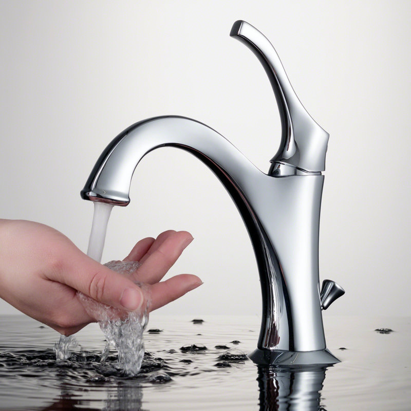 Kraus Arlo Single Hole 1-Handle WaterSense Bathroom Sink Faucet with Drain and Deck Plate, Chrome