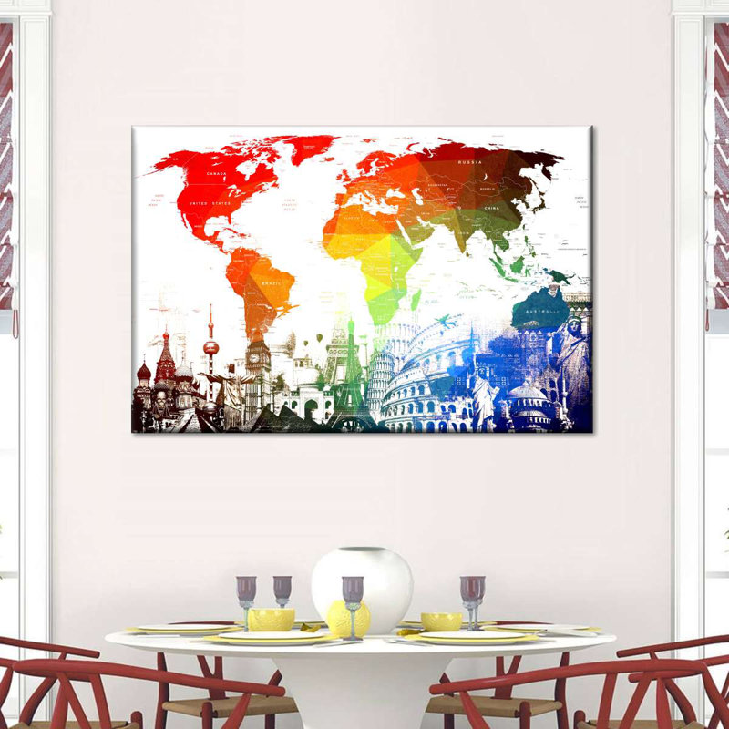 «Rainbow World Map», reproduction sur toile, H 16 po x l 24 po x P 1,25 po