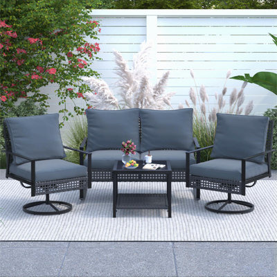 4 Piece Outdoor Furniture Swivel Chair Sets With Cushions