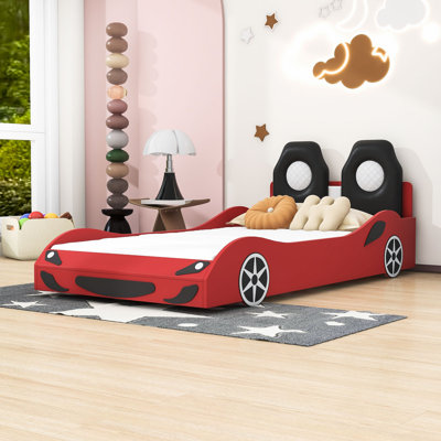 Twin Wood Platform Bed with LED and Upholstered Backrest