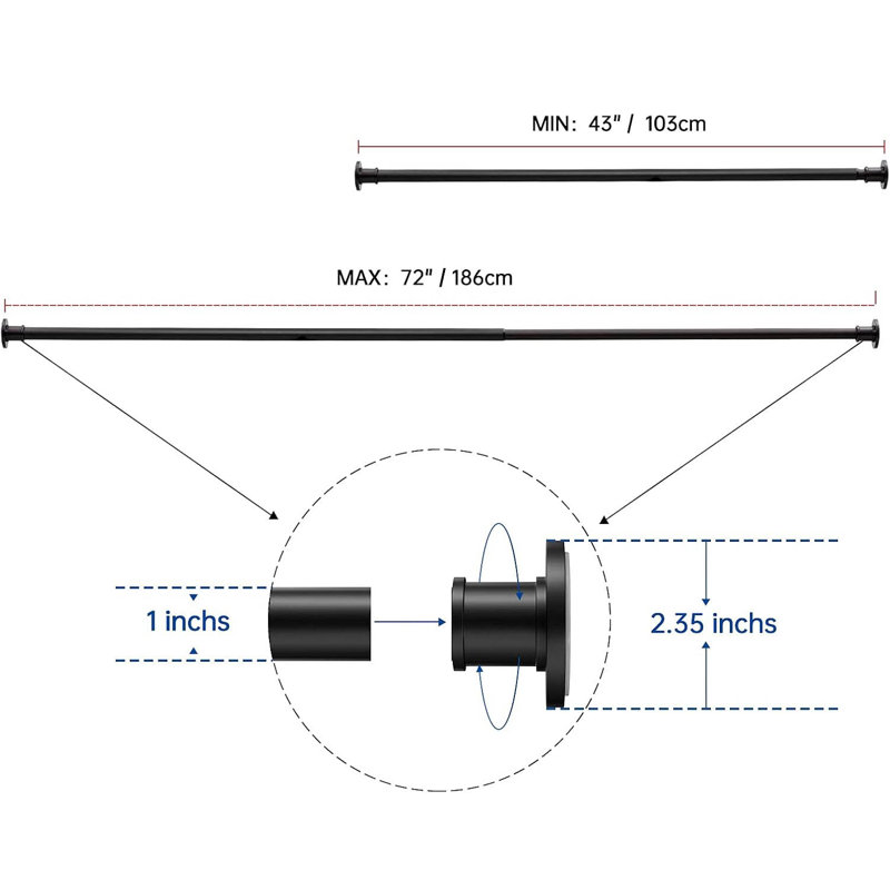 Adjustable Matte Black Stainless Steel Tension Shower Curtain Rod