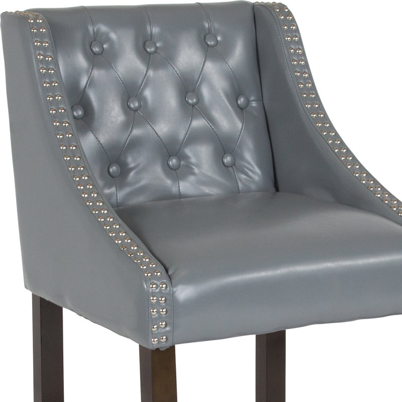 Teja 24" High Transitional Tufted Walnut Counter Height Stool, Counter Stool (24" Seat Height), Light Grey