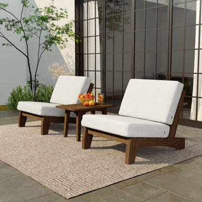 Polett Solid Wood Outdoor Two-person Patio Set with Cushions and Side Table