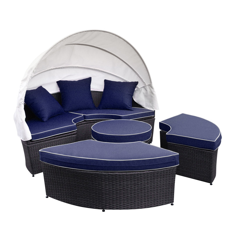 Bourbana 4 - Person Patio Conversation Set with Cushions, Blue, White