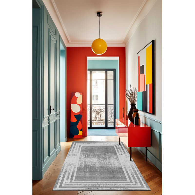 Tapis décoratif moderne à rayures grises, Rectangle 4 pi 11,06 po x 7 pi 6,55 po