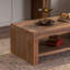 Table basse rectangulaire en bois massif avec bois massif pour le salon, grande table basse rustique à 2 niveaux avec tablette de rangement, bureau et appartement, assemblage facile