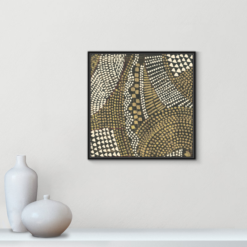 «Reaching Gold II», peinture sur toile à cadre flottant, H 25,5 po x l 25,5 po x P 2 po, Cadre noir