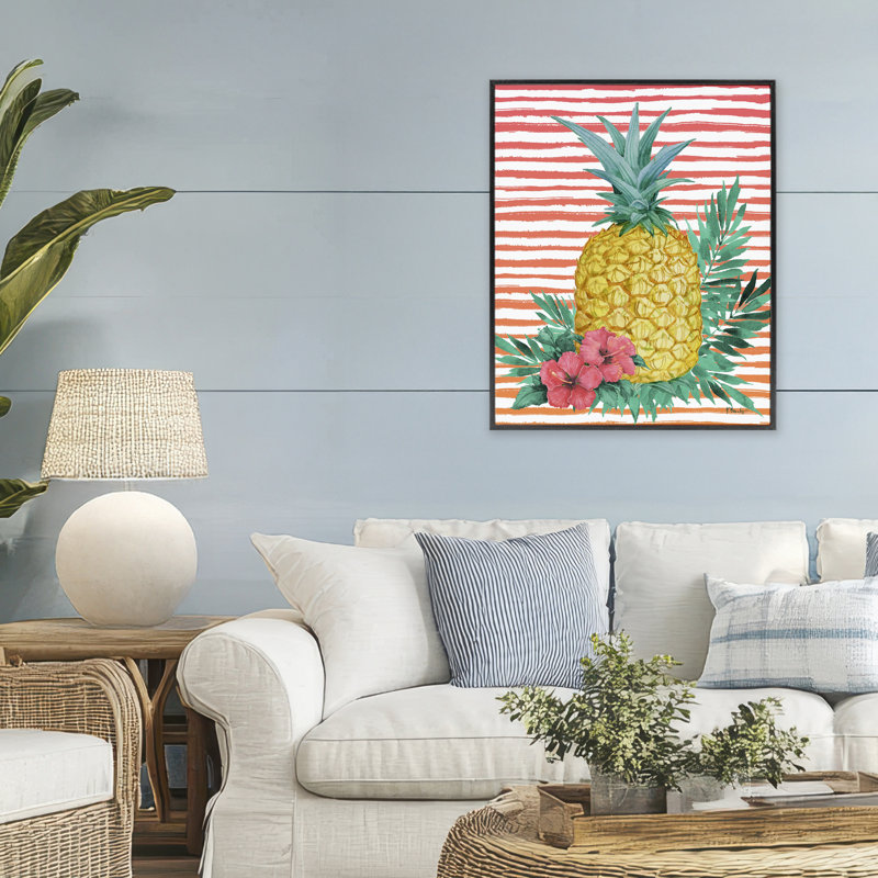 Giclée encadrée par un ananas tropical lumineux, design par Paul Brent, Giclée encadrée noir minuit, H 30 po x l 24 po