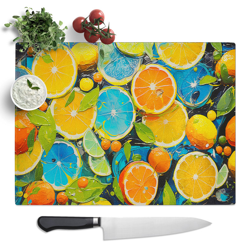 Citrus Fruits Abstract  Glass Chopping Board