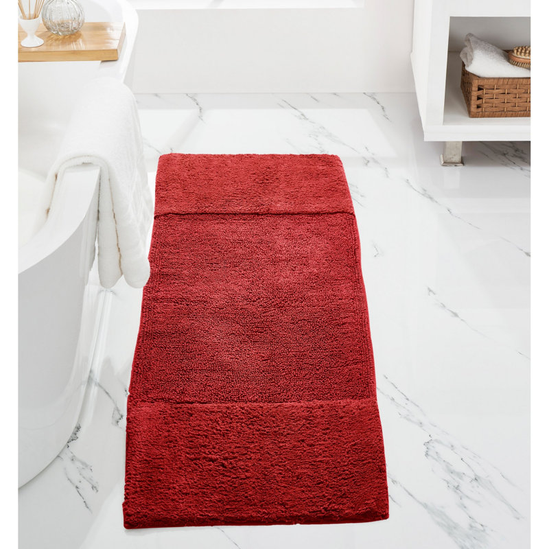 Tapis pour salle de bain 100% coton avec envers antidérapant Merkle, Tapis de couloir 20 po x 60 po, Rouge